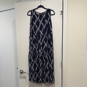 Johnston & Murphy Navy and White Patterned Midi Dress